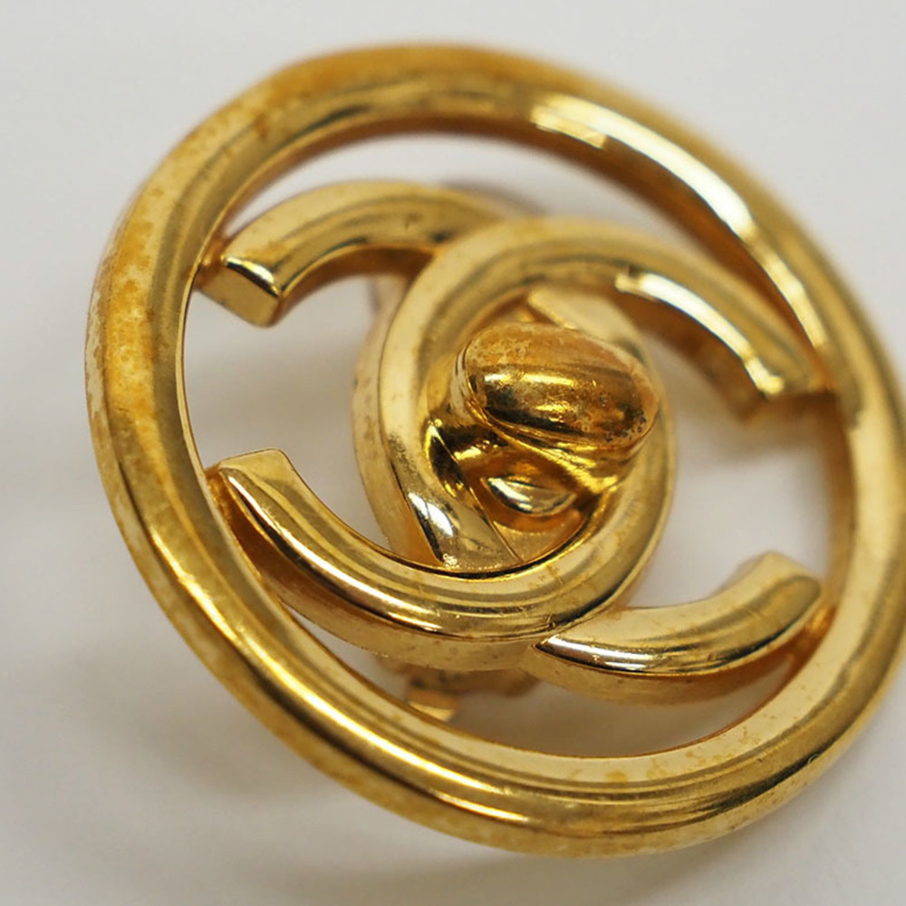 Chanel Turnlock Coco Round Earrings Gold Circle Women's CHANEL - Picture 5 of 6